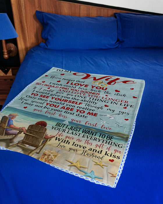 Personalized Blanket To My Wife From Husband Never Forget I Love You Old Couple In The Beach Custom Name