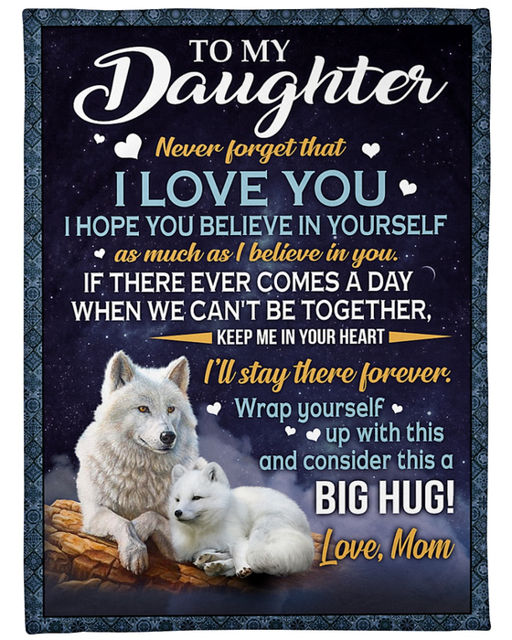 Personalized To My Daughter Blanket From Mom Old Wolf And Baby Wolf I Love You Galaxy Background Custom Name