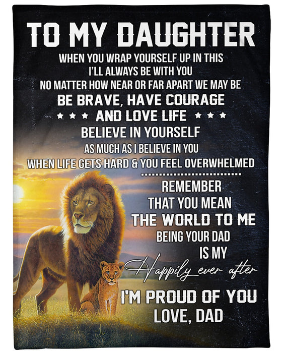 Personalized Blanket To My Daughter From Dad Design Old & Baby Lion Under The Sunset Print Custom Name