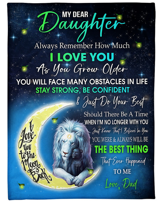 Personalized Blanket To My Daughter From Dad Old & Baby Lion With Crescent Moon Galaxy Background Custom Name