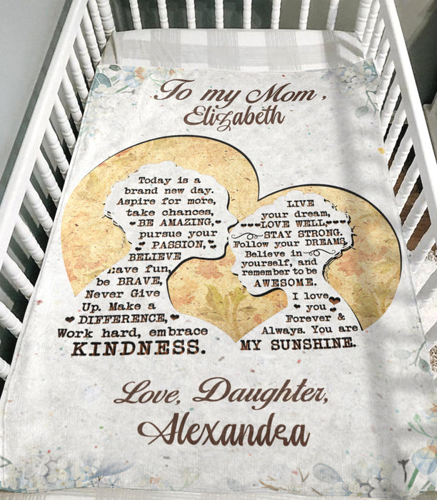 Personalized To My Daughter Blanket From Mom Today Is A Brand New Day Mom & Baby Girl Artwork Flower Printed Custom Name