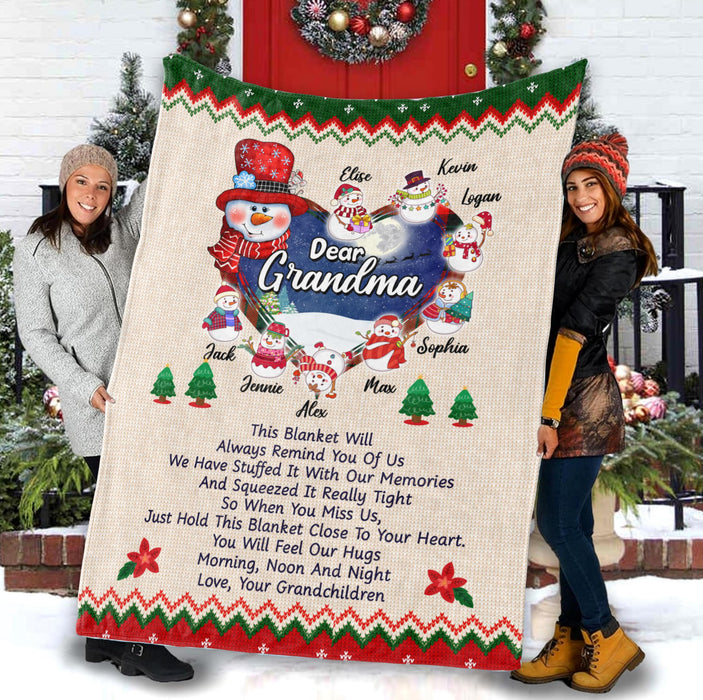 Personalized To My Grandma Blanket From Grankids You Will Feel Our Hugs Snowman Custom Name Gifts For Christmas Birthday