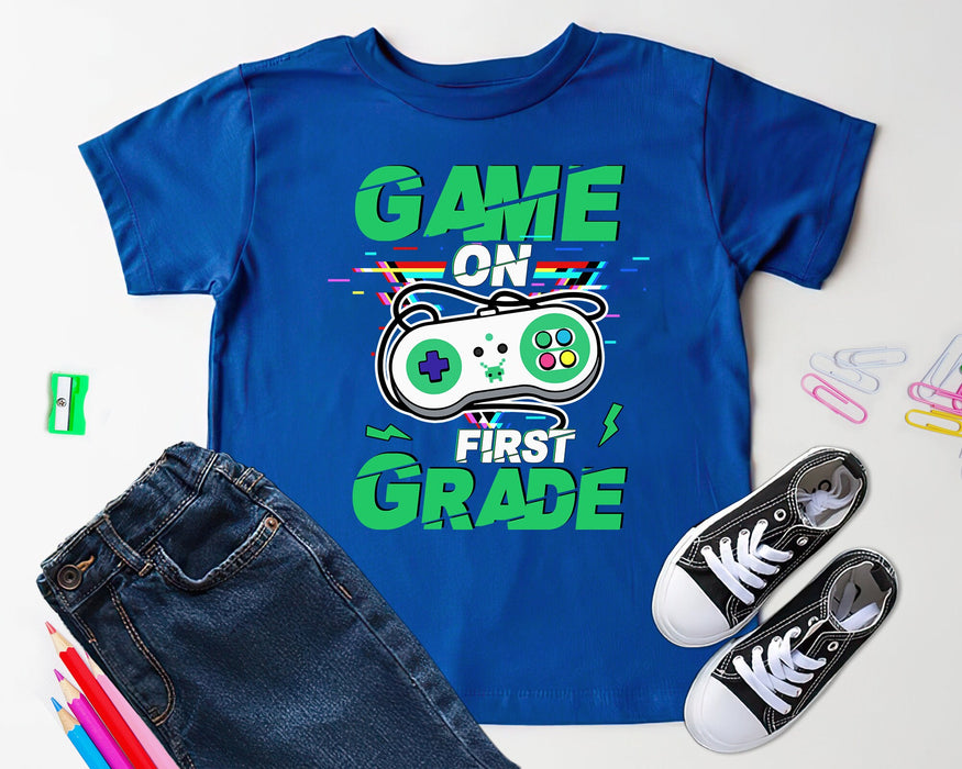 Personalized T-Shirt Gifts For Kids Game On First Grade Video Game Lovers Custom Grade Level Shirt Back To School Outfit