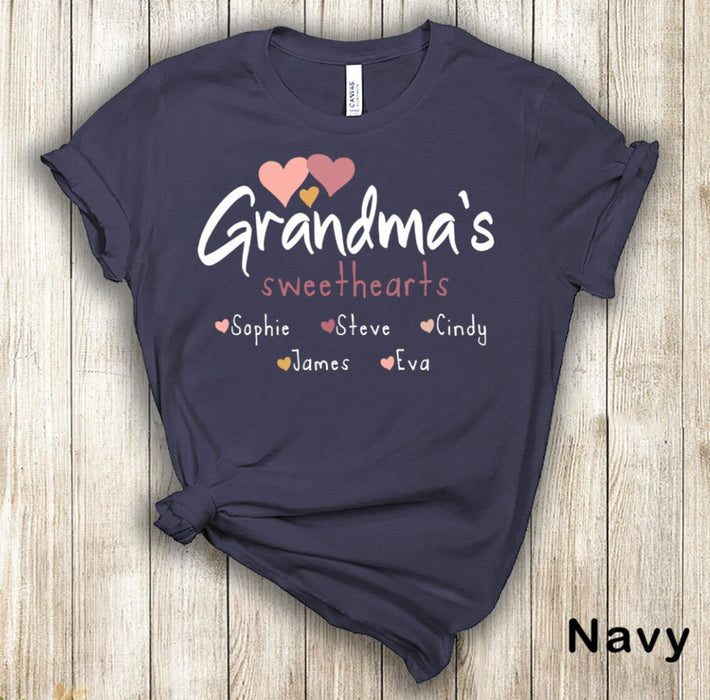 Personalized T-Shirt For Grandma Nana Sweethearts Cute Heart Printed Custom Grandkids Name Mothers Day Shirt