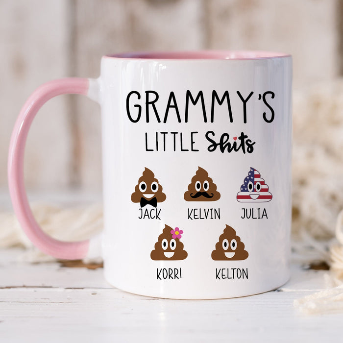 Personalized Accent Mug For Grandma Grammy's Little Shits Custom Grandkids Name 11 15oz Funny Ceramic Coffee Cup