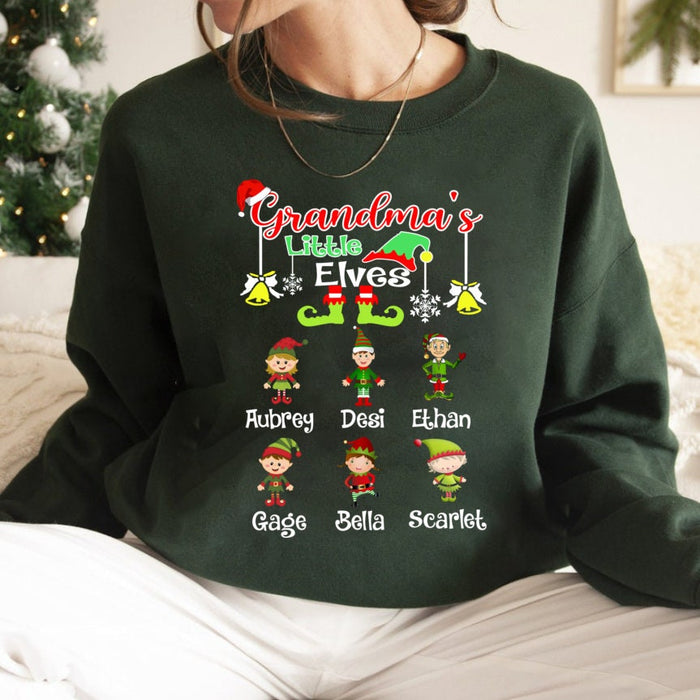Personalized Sweatshirt For Grandma From Grandkids Nana's Little Elves Jingle Bells Custom Name Shirt Christmas Gifts