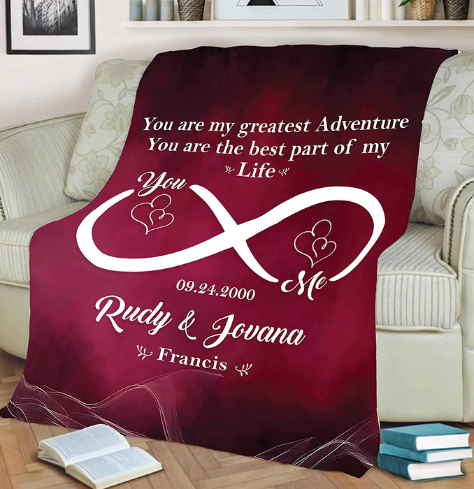 Personalized Romantic Fleece Blanket For Couple Husband Wife You & Me Blanket For Valentine Custom Name & Date