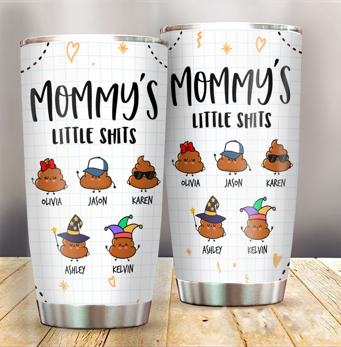 Personalized Tumbler Mommy's Little Shits Cute Icon Note Background Gifts For Mom From Grandkids Custom Name Mothers Day