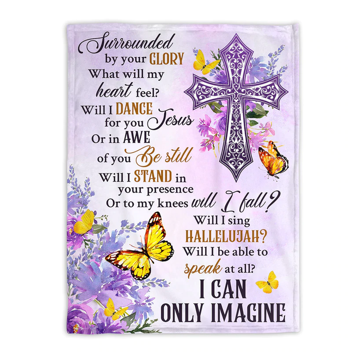 Christian'S Blanket Surrounded By Your Glory Christian Cross And Butterfly Printed Purple Background