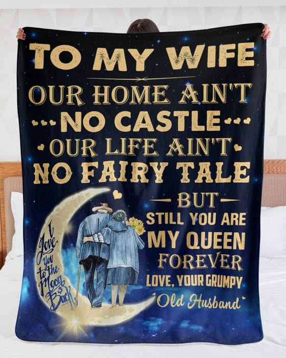 Personalized Growing Old Together Fleece Blanket To My Wife Moon & Old Couple Blanket For Valentines Custom Name