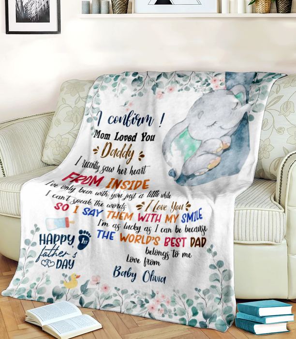 Personalized Blanket To My New Dad From Baby Happy First Father's Day Cute Baby Elephant Printed Custom Name