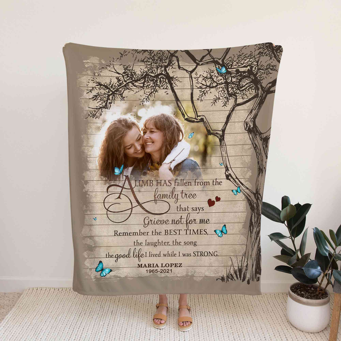 Personalized Memorial Blanket For Loss Of Loved Ones A Limb Fallen From Family Tree Custom Name Photo Remembrance Gifts