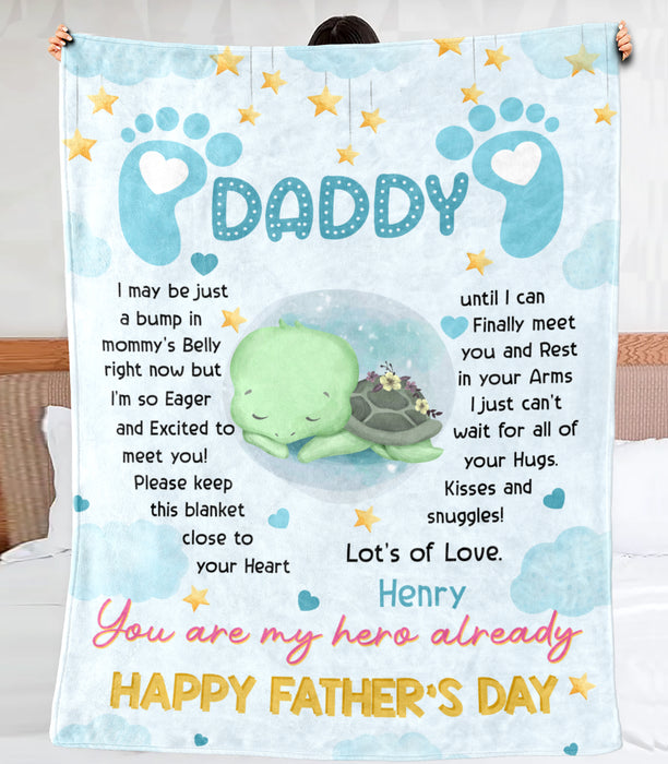 Personalized Fleece Sherpa Blanket From Baby Boy To New Daddy Cute Turtle I Just Can't Wait Happy 1st Fathers Day Ideas