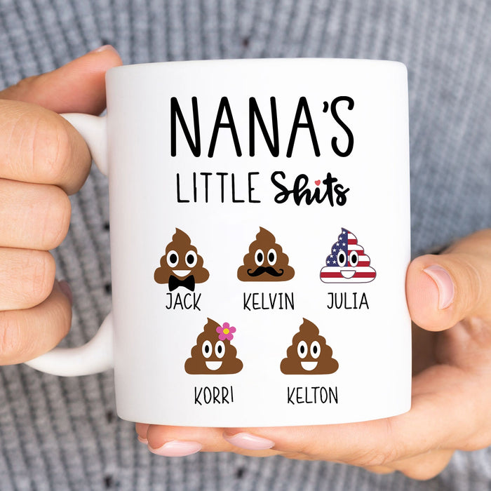 Personalized Ceramic Coffee Mug For Grandma Nana's Little Shits Custom Grandkids Name 11 15oz Funny Cup