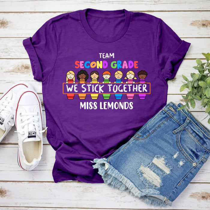 Personalized T-Shirt For Kids & Teacher Colorful Crayon Kids Print Custom Name & Grade Level Back To School Outfit