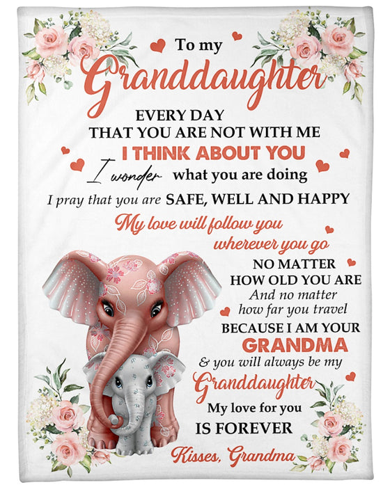 Personalized To My Granddaughter Blanket From Grandparents Elephant Hugging Think About You Custom Name Xmas Gifts