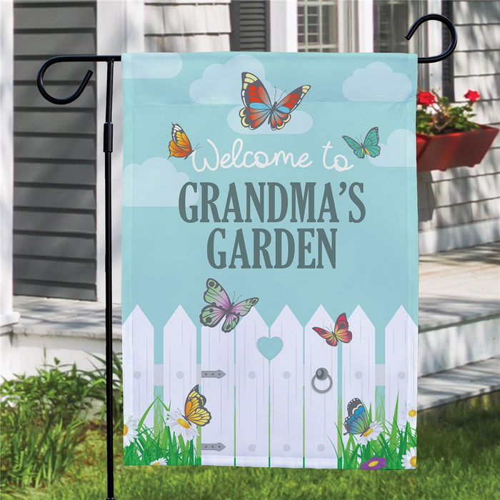 Personalized Garden Flag For Grandma Grandma's Garden Butterfly Print Custom Name Welcome Flag