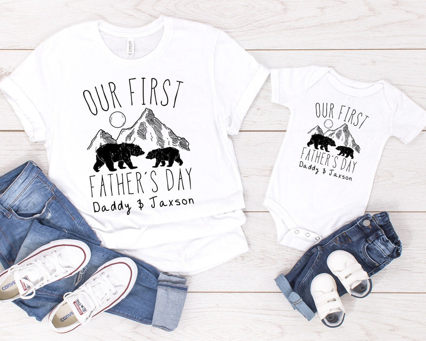 Personalized Matching T-Shirt & Baby Onesie Our First Father's Day Old & Baby Bear Custom Name Daddy & Baby Set