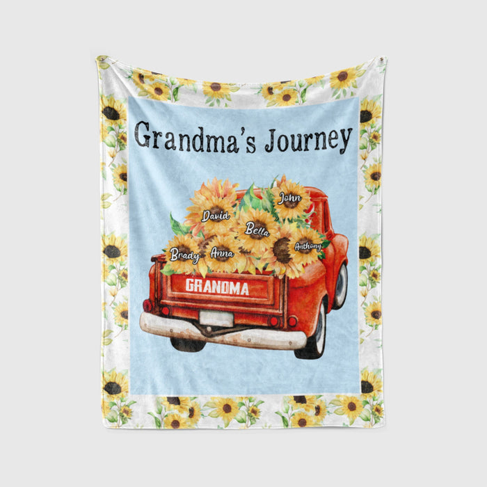 Personalized To My Grandma Blanket From Grandkids Sunflower Red Truck Journey Custom Name Gifts For Christmas