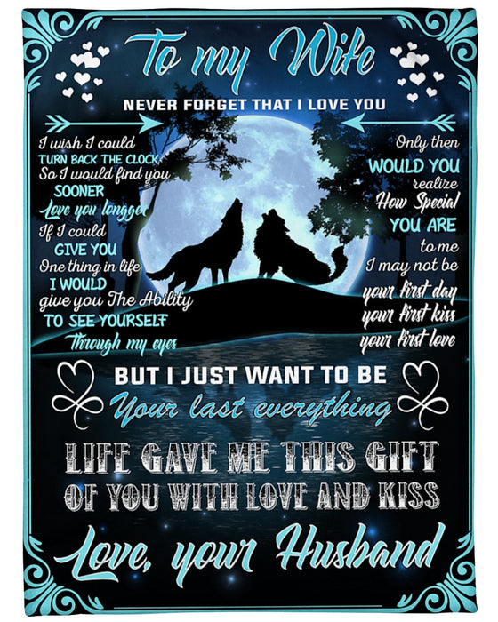 Personalized Blanket To My Wife From Husband Love You Wolf Couple Under The Moon Custom Name Valentine's Day Blanket