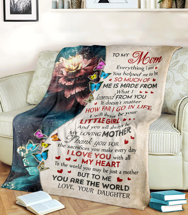 Personalized To My Mom Fleece Blanket From Daughter Print Flower And Butterfly I Love Mom All My Heart