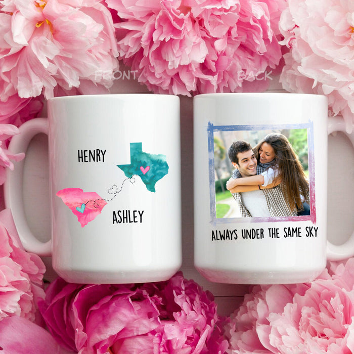 Personalized Coffee Mug For Couple Family Always Under The Same Sky Romantic Custom Name White Cup State To State Gifts