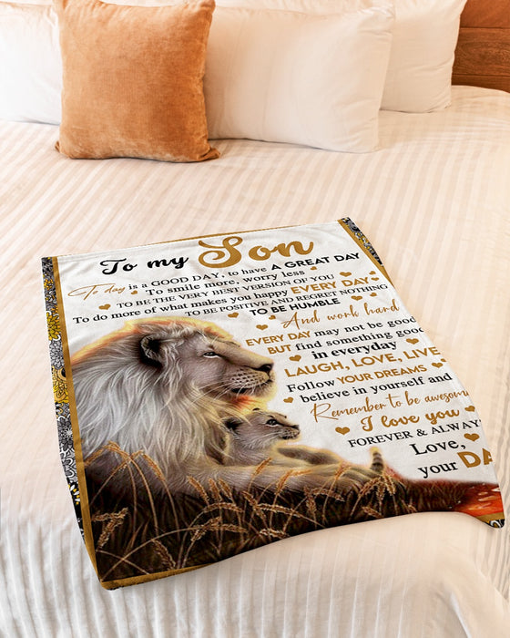 Personalized To My Son Blanket From Father Mother Custom Name Be Positive Regret Nothing Lion Sunset Gifts For Christmas