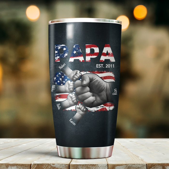 Personalized Tumbler For Grandpa From Grandkids American Flag Papa Est Year Fist Bump Custom Name Travel Cup Xmas Gifts