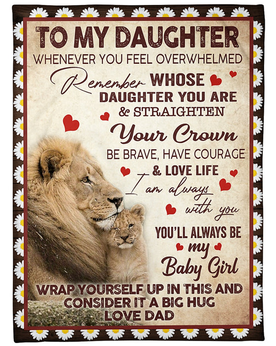 Personalized Blanket To My Daughter From Dad Old & Baby Lion Print Daisy Frame Vintage Design Custom Name