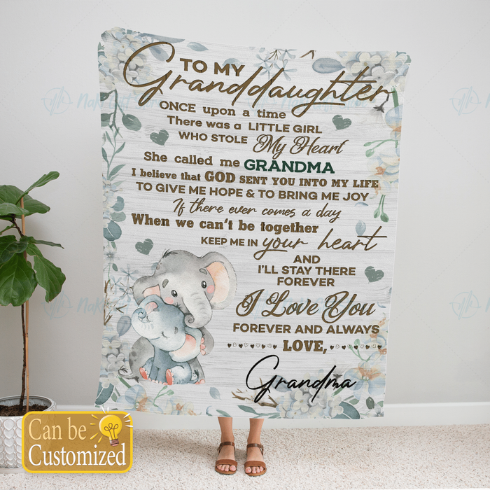 Personalized Blanket To My Granddaughter Once Upon A Time There Was A Little Girl Cute Elephant & Baby Printed