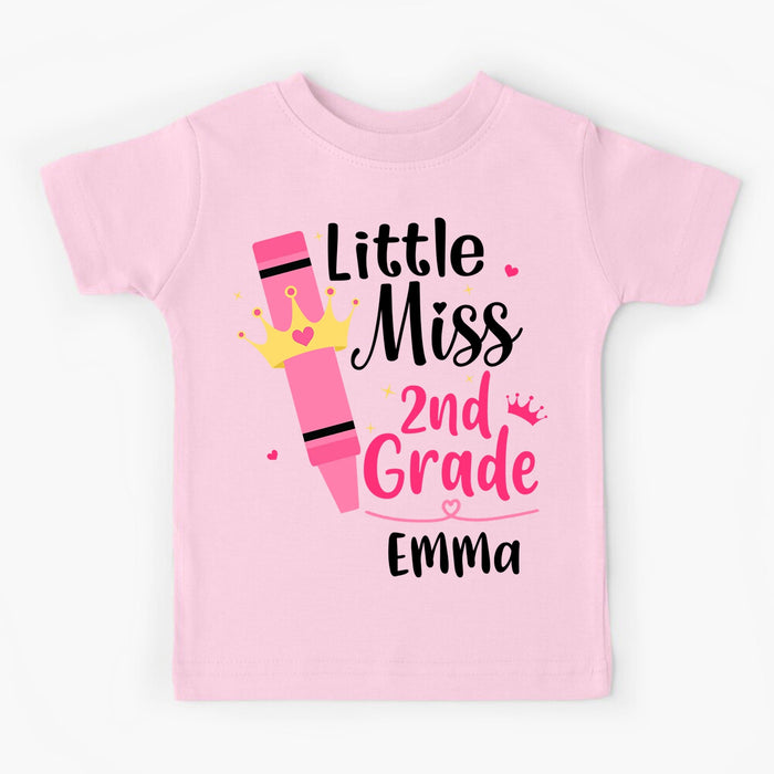 Personalized T-Shirt For Kids Little Miss 2nd Grade Pencil Print Custom Name & Grade Level Back To School Outfit