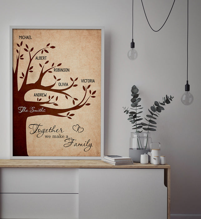 Personalized Wall Art Canvas For Family Together We Make Rustic Tree Poster Print Custom Multi Name Canvas Poster
