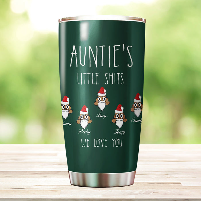 Personalized Tumbler Gifts For Aunt From Nephew Niece Auntie's Little Shits Santa's Hat Cute Custom Name Travel Cup