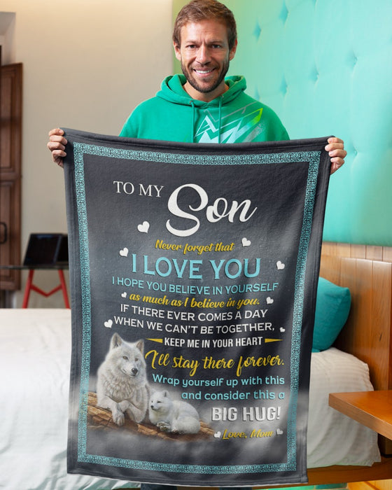 Personalized To My Son Blanket From Father Mother Custom Name Wolf In Night I'll Stay There Forever Gifts For Christmas