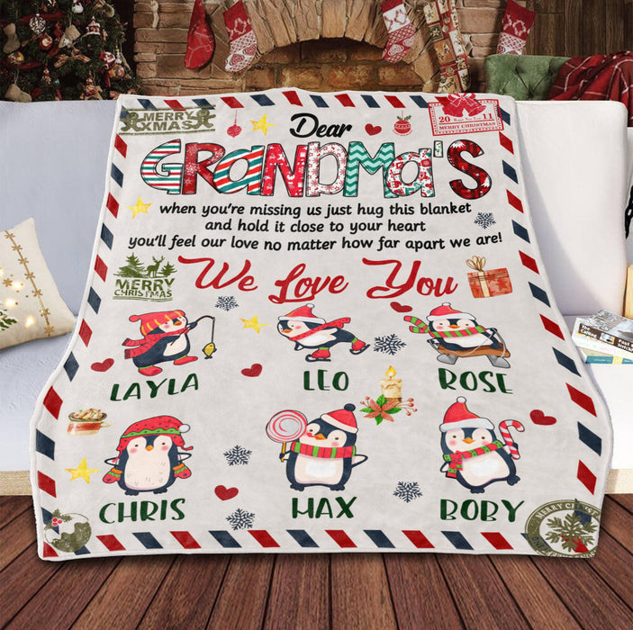 Personalized To My Grandmother Blanket From Grandkids Heart Penguins Letter Snowflakes Custom Name Gifts For Christmas