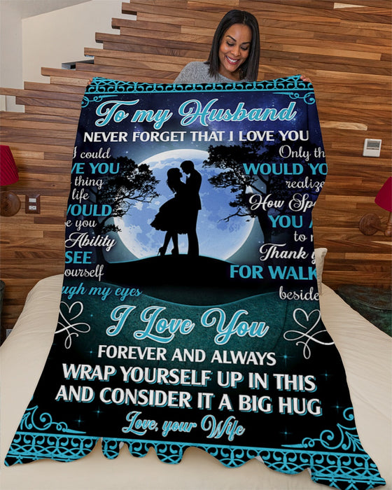 Personalized Blanket To My Husband From Wife Through My Eyes Couple Under The Moon Galaxy Background Custom Name