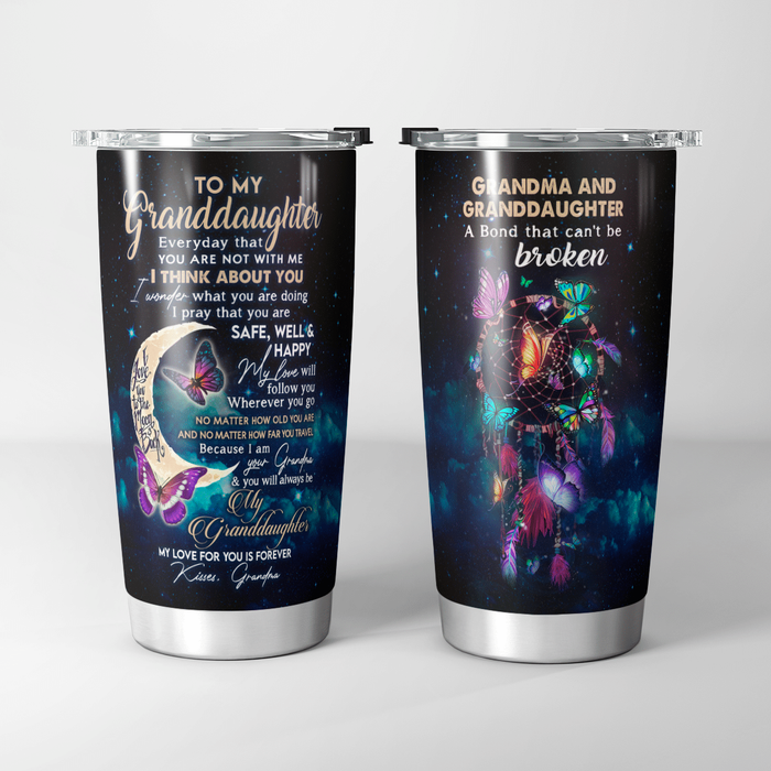 Personalized Tumbler To Granddaughter Gifts From Grandparents Moon Dreamcatcher Butterflies Custom Name Travel Cup 20oz