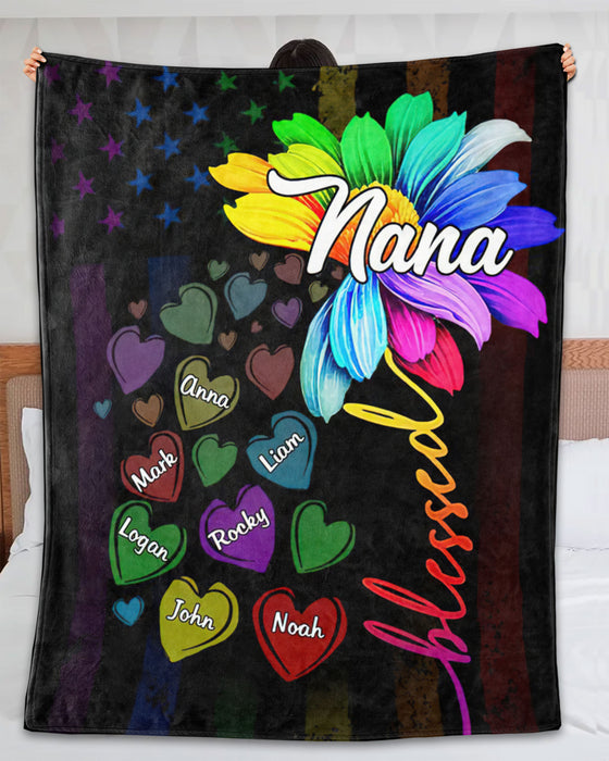 Personalized To My Grandma Blanket From Grandkids Colorful Star Rainbow Flower Heart Custom Name Gifts For Birthday