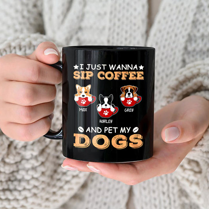 Personalized Coffee Mug Gifts For Dog Lovers Wanna Sip Coffee And Pet Coffee Lovers  Custom Name Black Cup For Christmas