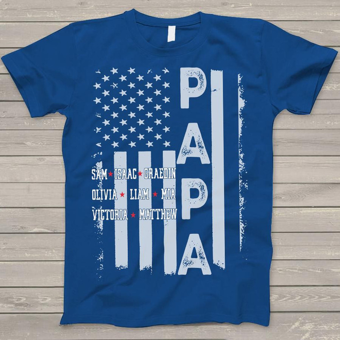 Personalized T-Shirt For Grandpa Vintage USA Flag Design Custom Grandkids Name 4th Of July Shirt