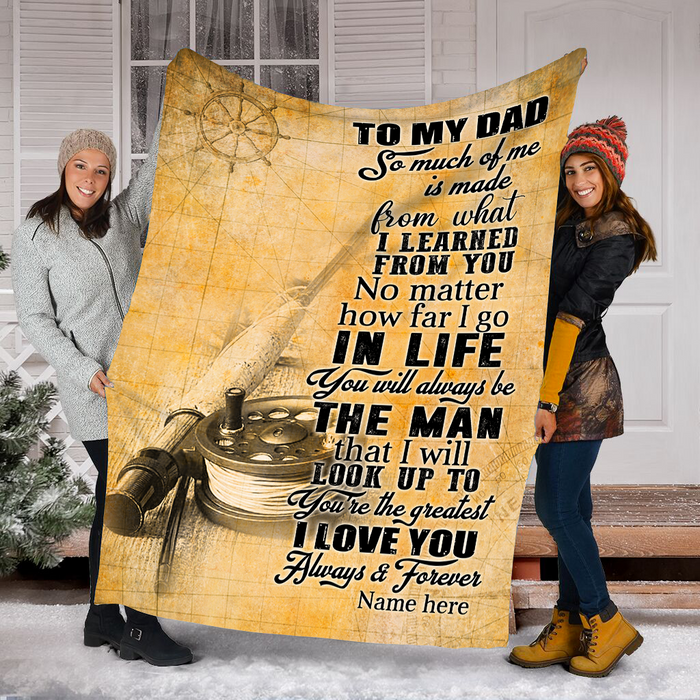 Personalized Vintage Fishing Blanket To My Dad Fishers On Fathers Day Fishing-Rod & Line Blanket Custom Name