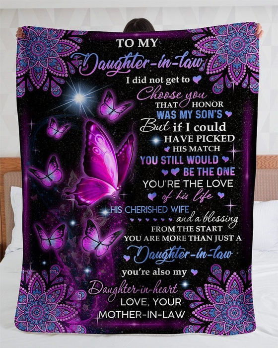 Personalized Blanket To My Daughter-in-law From Mom Butterfly Print Mandala Style Galaxy Background Custom Name