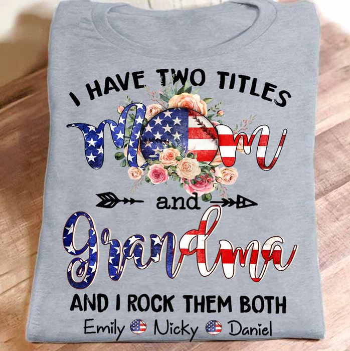 Personalized T-Shirt For Grandma Flower & Arrow Print With USA Flag Design Custom Grandkids Name 4th July Day Shirt