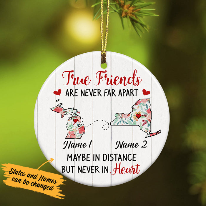 Personalized Ornament Long Distance Gifts For Family Besties True Friends Are Never Far Apart Custom Name Tree Hanging