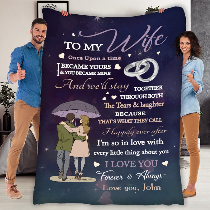 Personalized To My Wife Blanket From Husband I Love You Forever & Always Romantic Couple Walking & Rings Printed