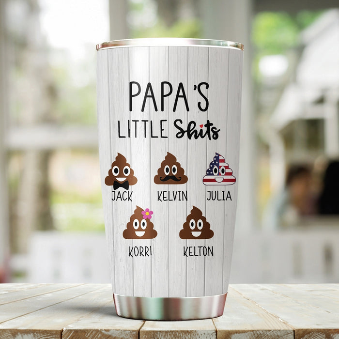 Personalized Tumbler For Grandpa From Grandkids Funny Papa's Little Shits Cute Emotion Custom Name Travel Cup Xmas Gifts