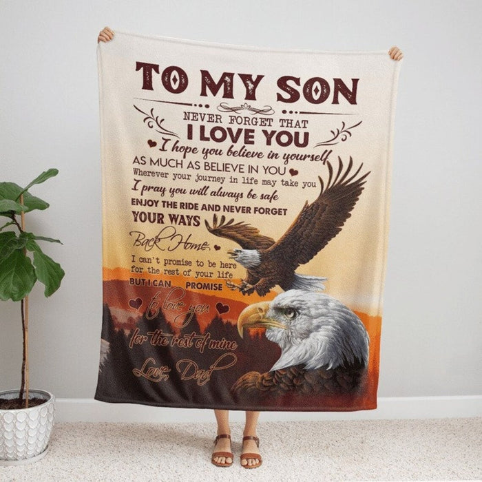 Personalized To My Son Blanket From Dad Never Forget That I Love You Flying Eagle Printed Forest Background