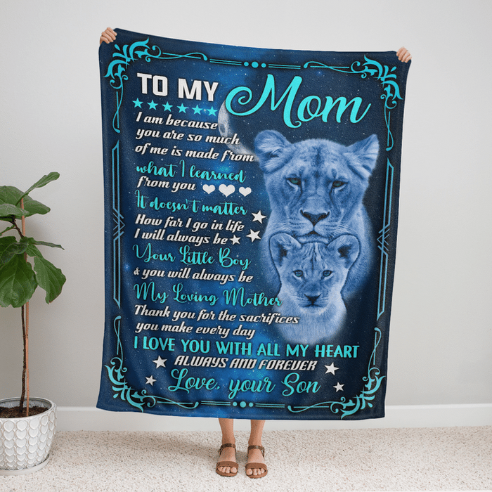 Personalized Fleece Blanket To My Mom On Mothers Day Moon & Lion Hugged Blankets Custom Name