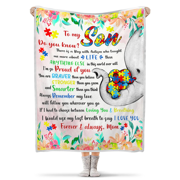 Personalized To My Son Blanket From Mom Autism Elephant Puzzle Design Blanket Always Remember My Love Will Follow You