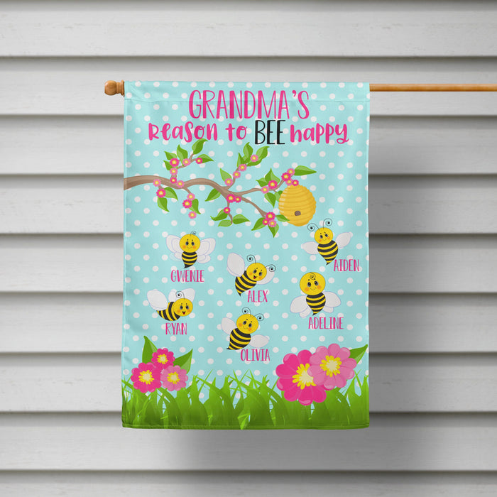 Personalized Garden Flag For Nana Grandma's Reason To Bee Happy Flower Custom Grandkids Name Welcome Flag Gifts